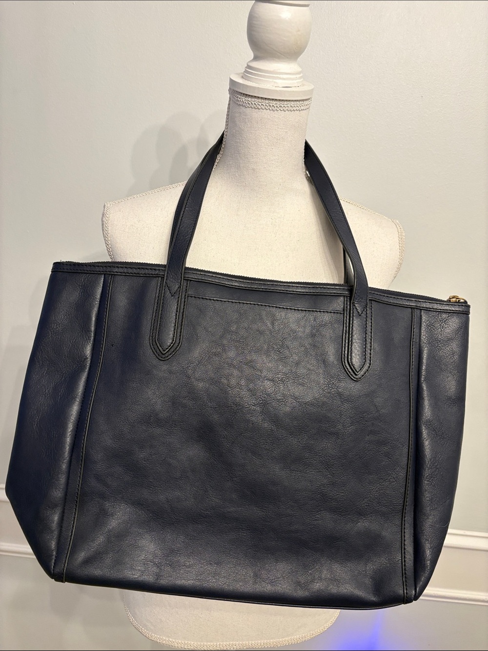 Fossil Navy Leather Tote with Dual Top Handles - Picture 3 of 5